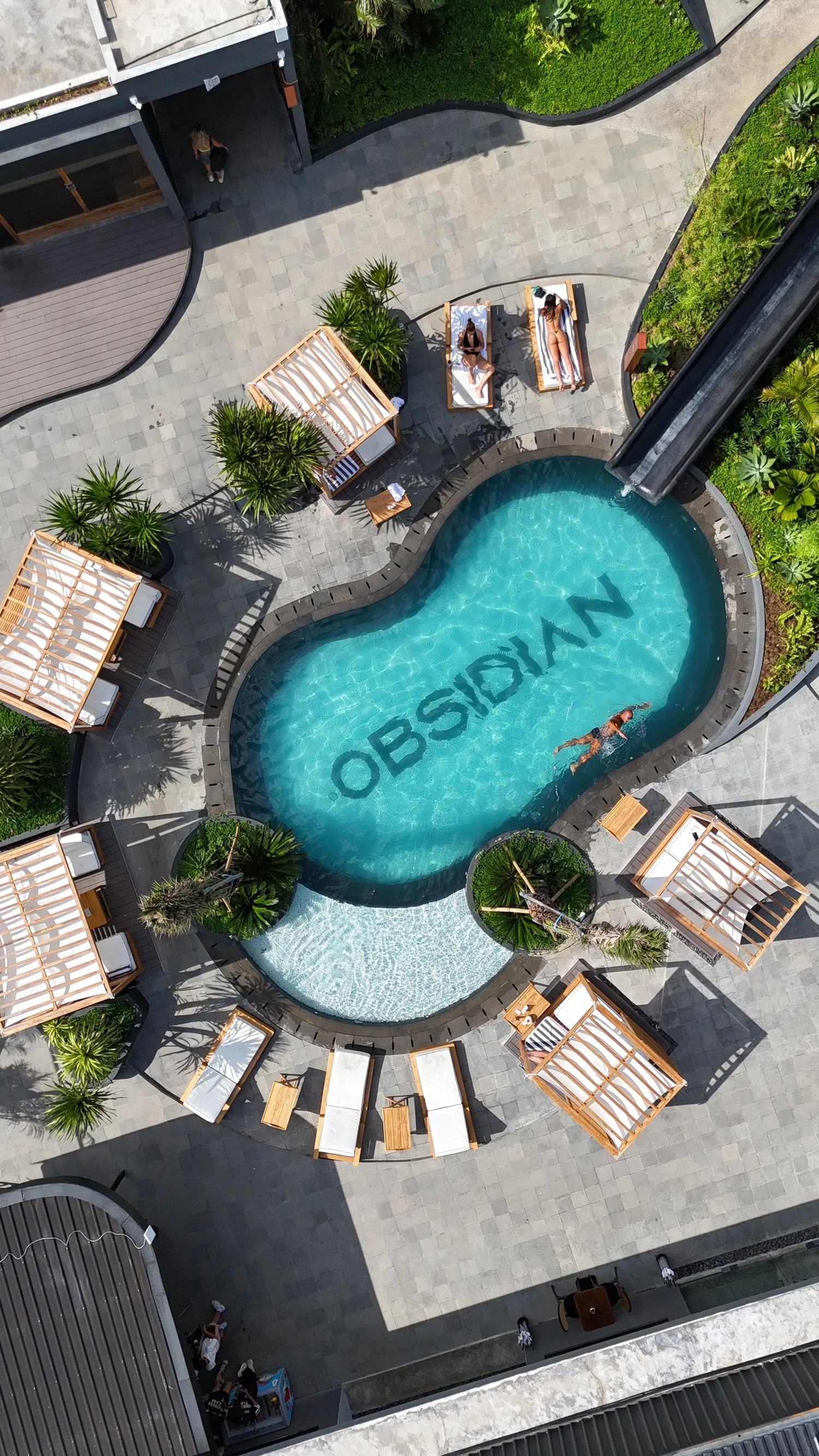 Obsidian Bali pool and lounge area from above